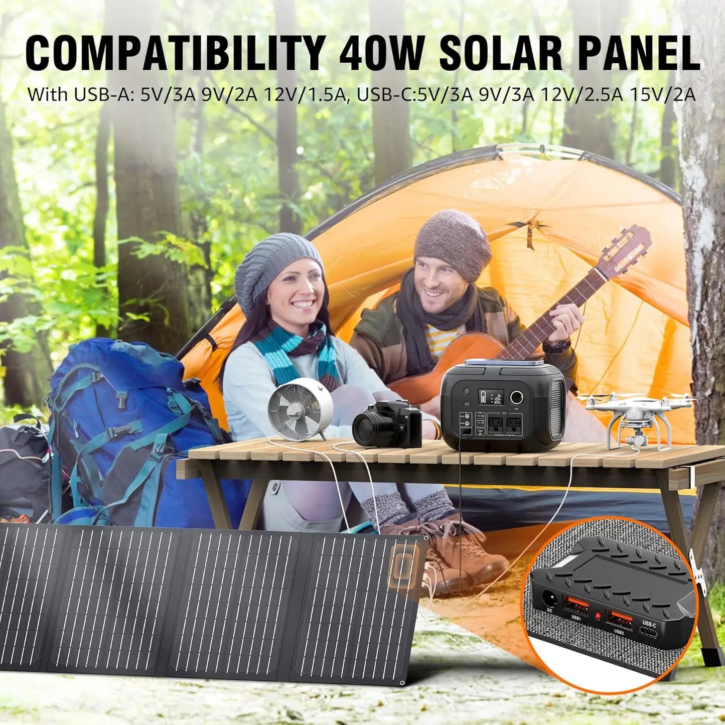 300W 260Wh Portable Power Station with 40W Solar Panel