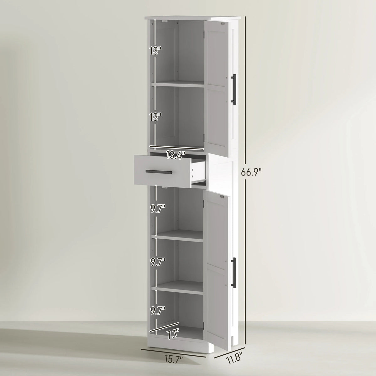 67" Tall Bathroom Storage Cabinet with 3 Adjustable Shelves