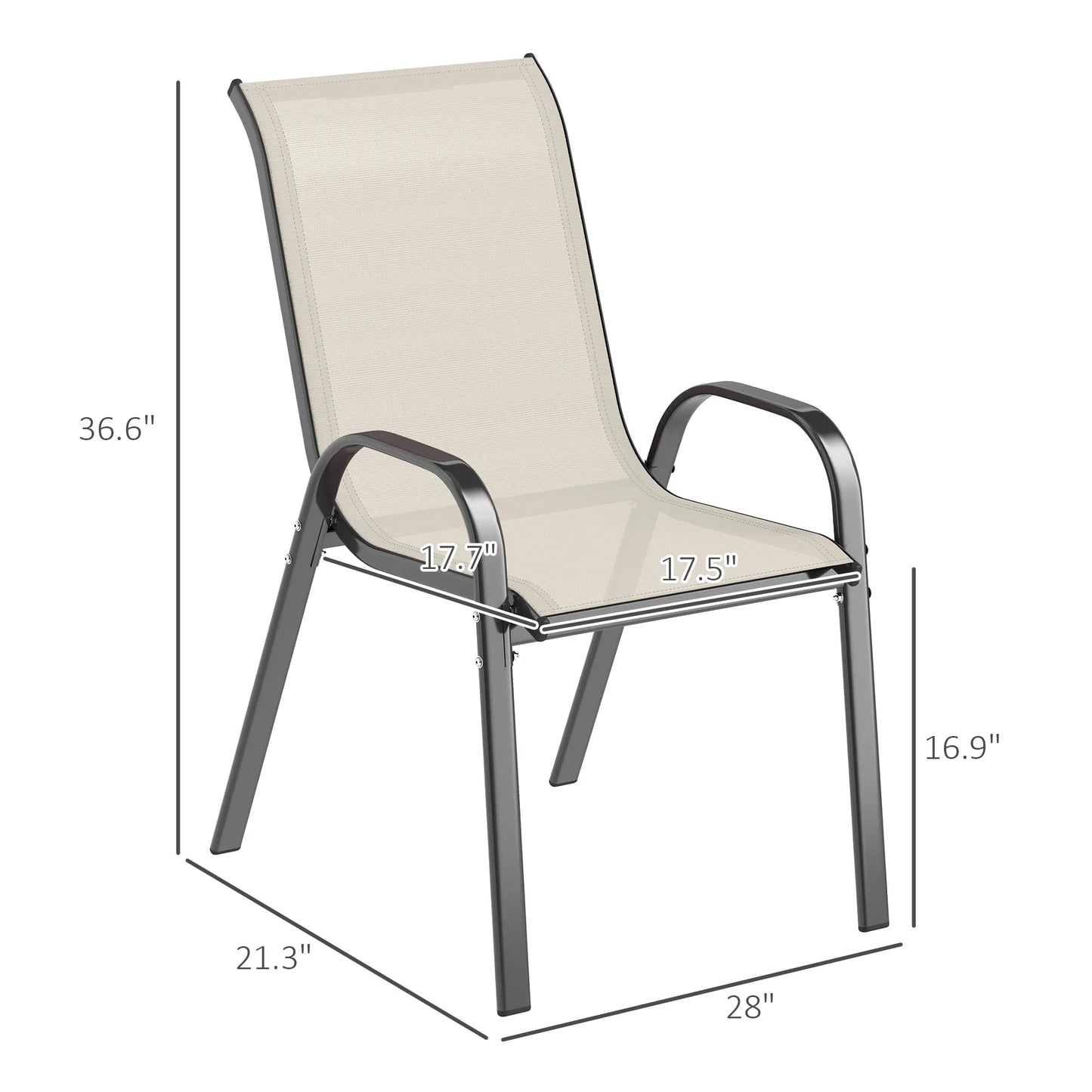Set of 4 Beige Stackable Patio Dining Chairs