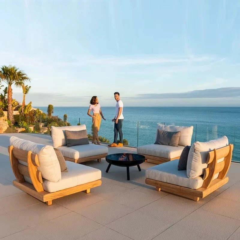 Stylish Outdoor Waterproof Solid Wood Teak Sofa Set