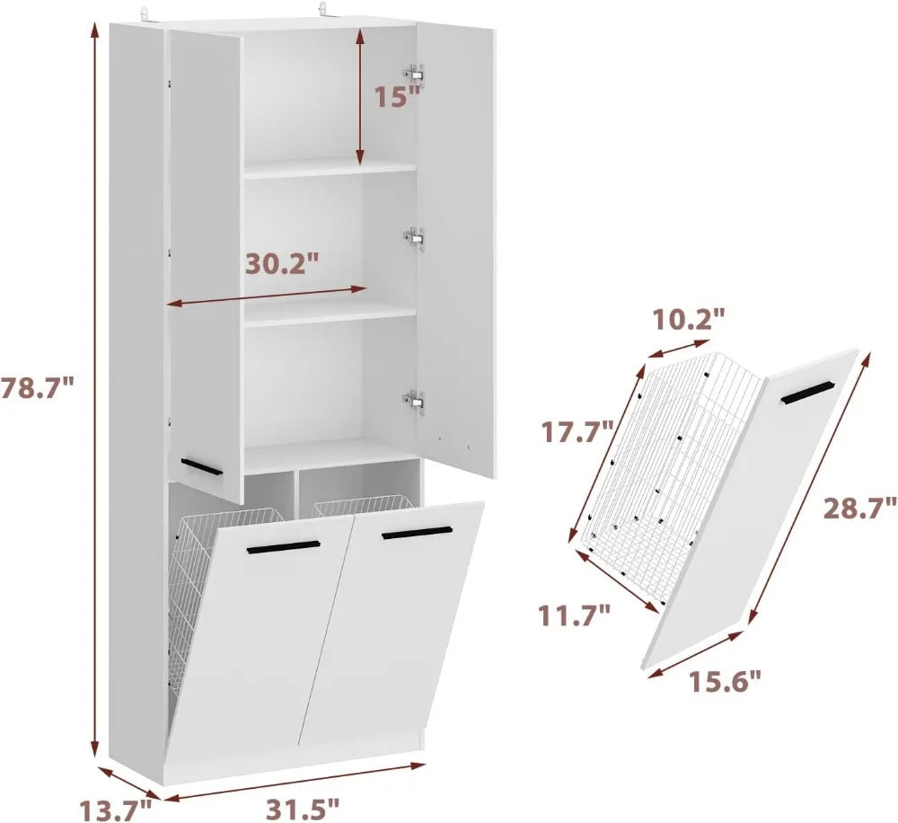 3-Tier Double Tilt Out Laundry Hamper Cabinet