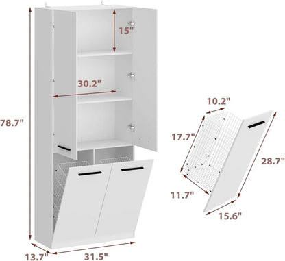 3-Tier Double Tilt Out Laundry Hamper Cabinet