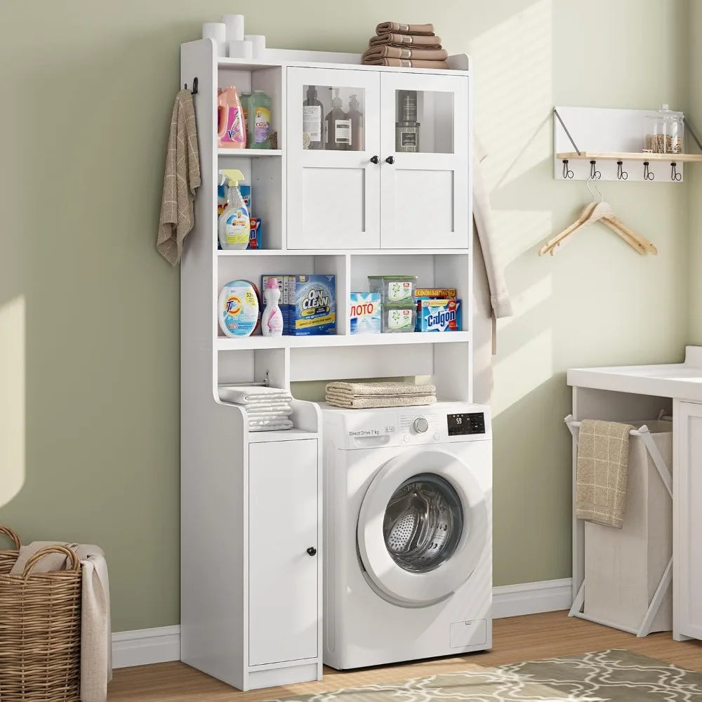 Over the Toilet Storage Cabinet with Glass Doors, Adjustable Shelves, and Toilet Paper Holder