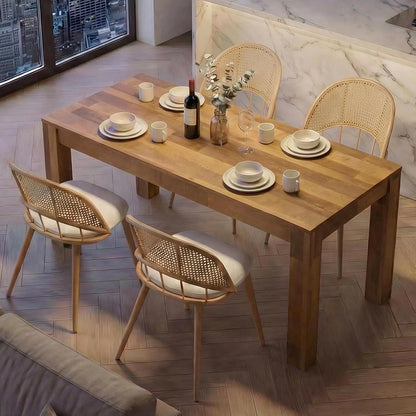 Modern Farmhouse Style Wood Dining Room Table Set with 4 Upholstered Chairs