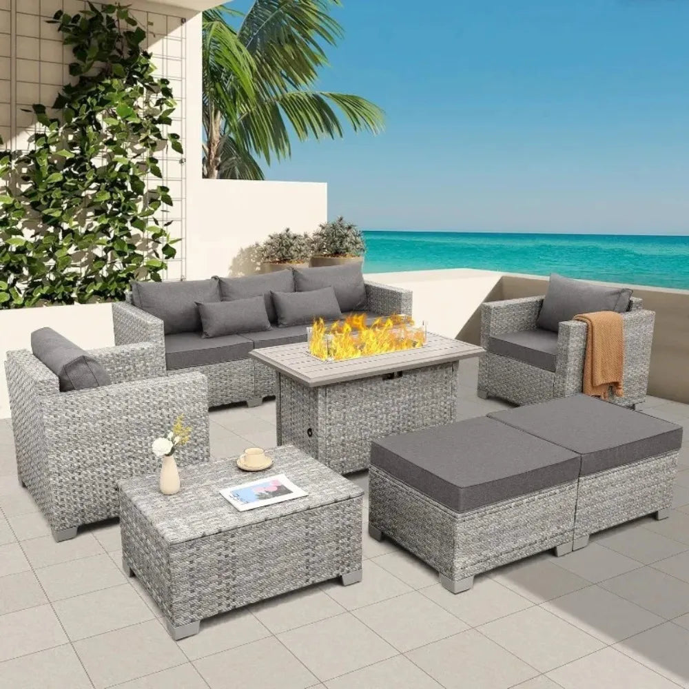 6 Piece Grey PE Rattan Patio Furniture Set