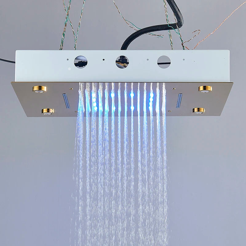 Built-in Ceiling Luxury LED Light Waterfall Rain Shower Head