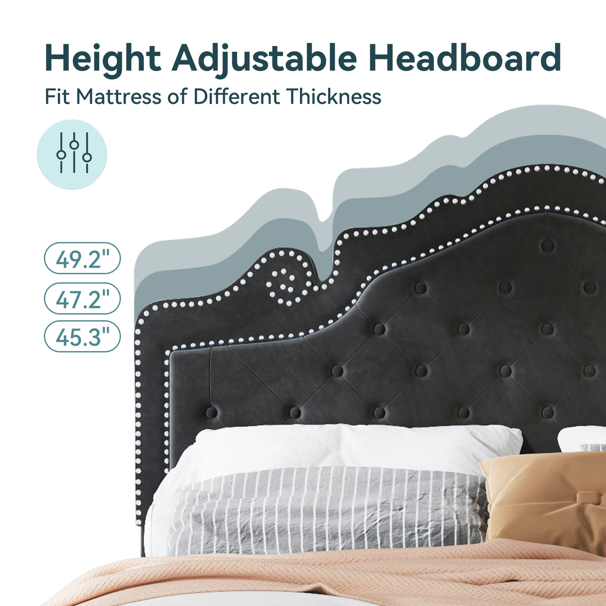 Full/Queen/King Size Velvet Bed Frame with Adjustable Upholstered Tufted Crystalline Headboard