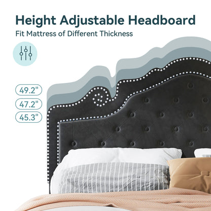 Full/Queen/King Size Velvet Bed Frame with Adjustable Upholstered Tufted Crystalline Headboard