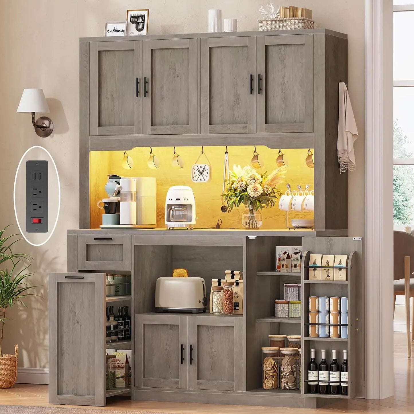 47inch Wide LED Pantry Cabinet with Charging Station