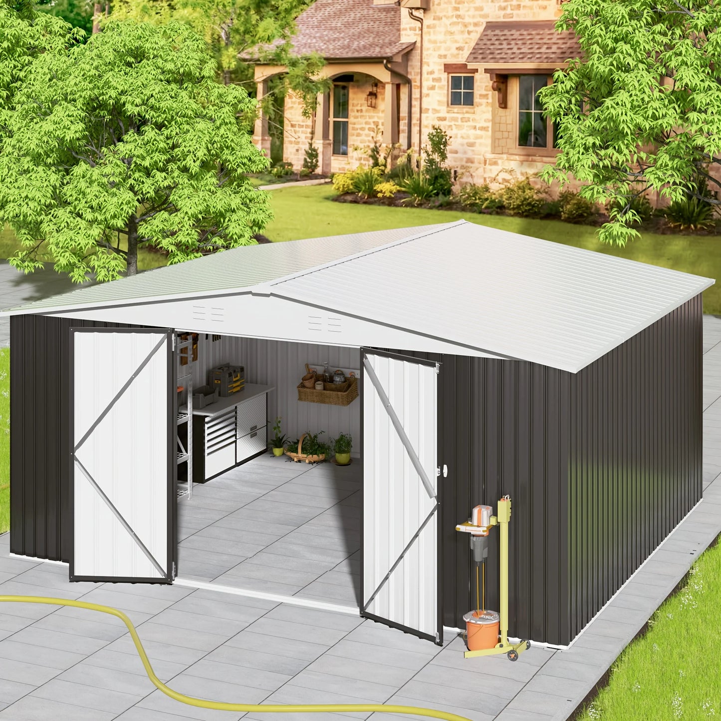 Heavy Duty 12x14FT Lockable Galvanized Steel Storage Shed