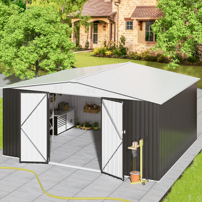 Heavy Duty 12x14FT Lockable Galvanized Steel Storage Shed