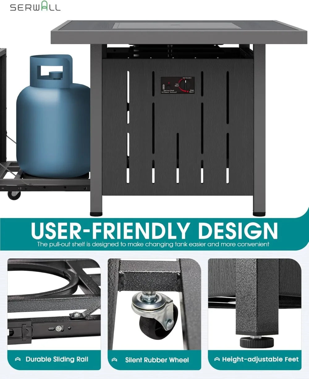 33" BTU 50,000 Outdoor Propane Fire Pit Table with Lid and Glass Wind Guard