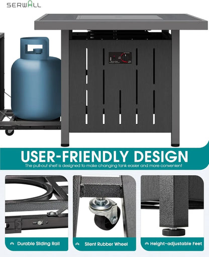 33" BTU 50,000 Outdoor Propane Fire Pit Table with Lid and Glass Wind Guard