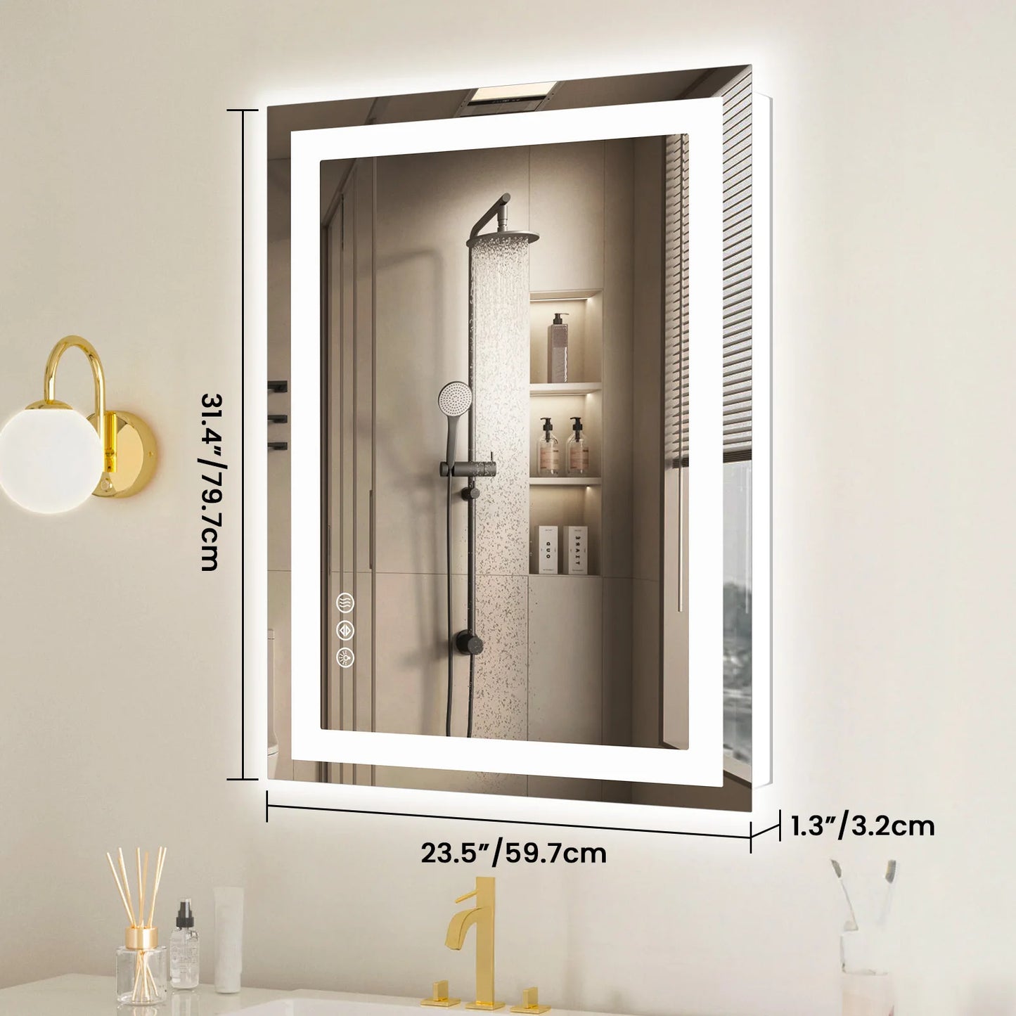 36"x 24" LED Bathroom Vanity Tempered Glass Mirror for Wall with Memory Function
