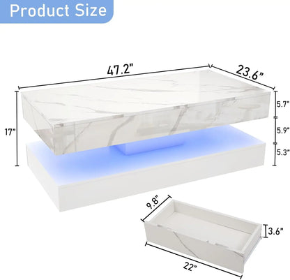 Modern Style Coffee Table with LED lights and slide out Storage Drawers for your Living Room