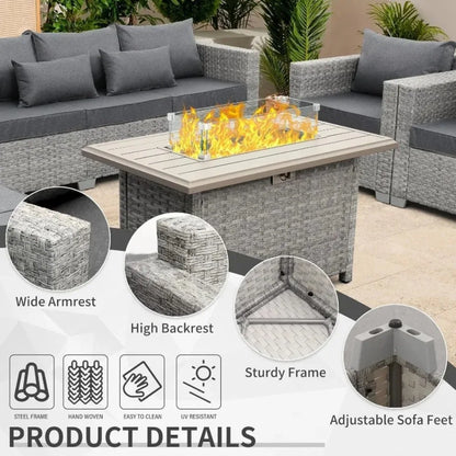 6 Piece Grey PE Rattan Patio Furniture Set