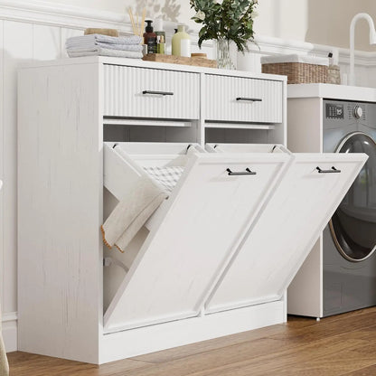 Wood Tilt Out Laundry Hamper Cabinet With Drawers and Baskets