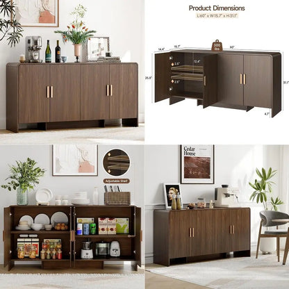 60-inch Modern Farmhouse Buffet Cabinet with Adjustable Shelves