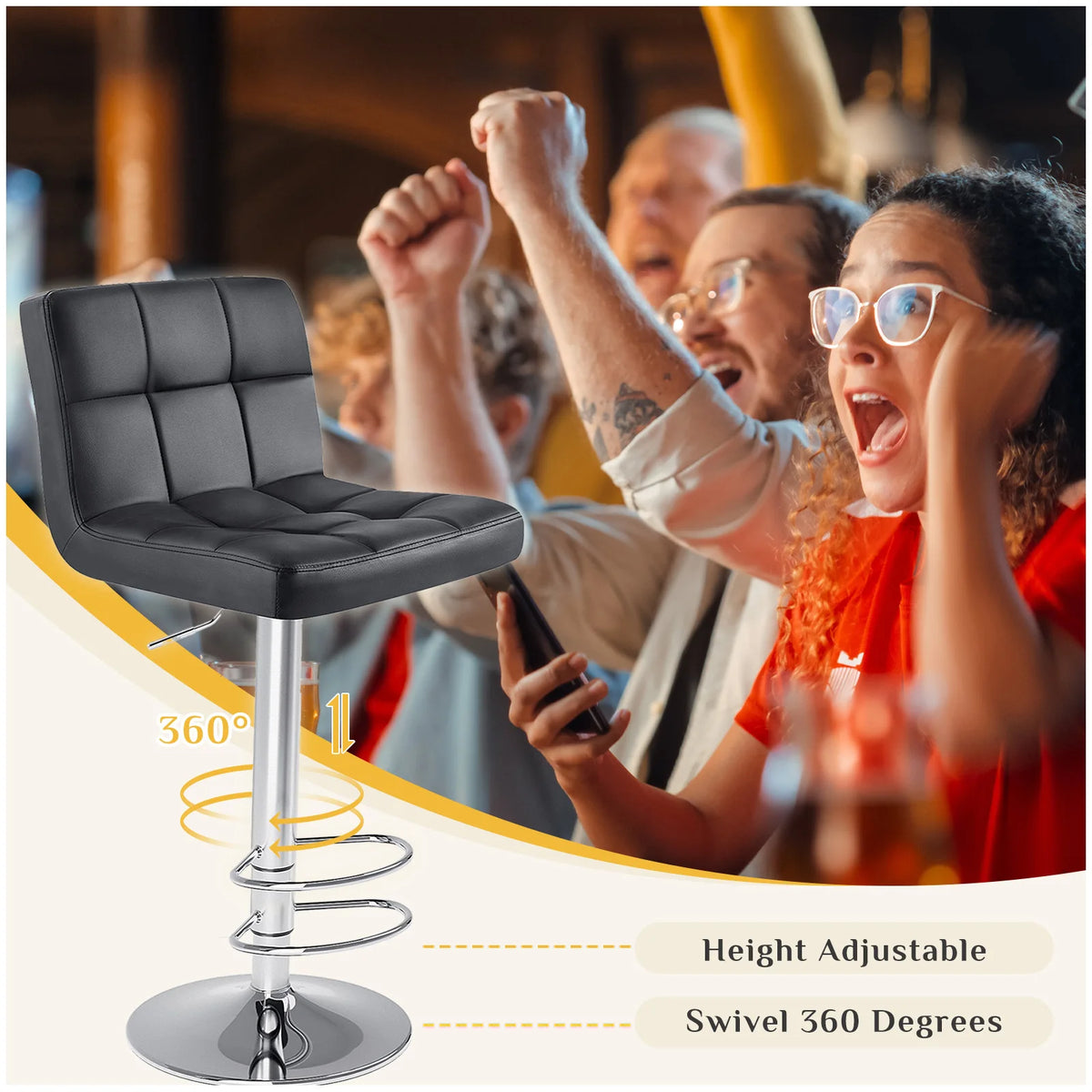 2 PU Leather Swivel Bar Stools with Adjustable Height