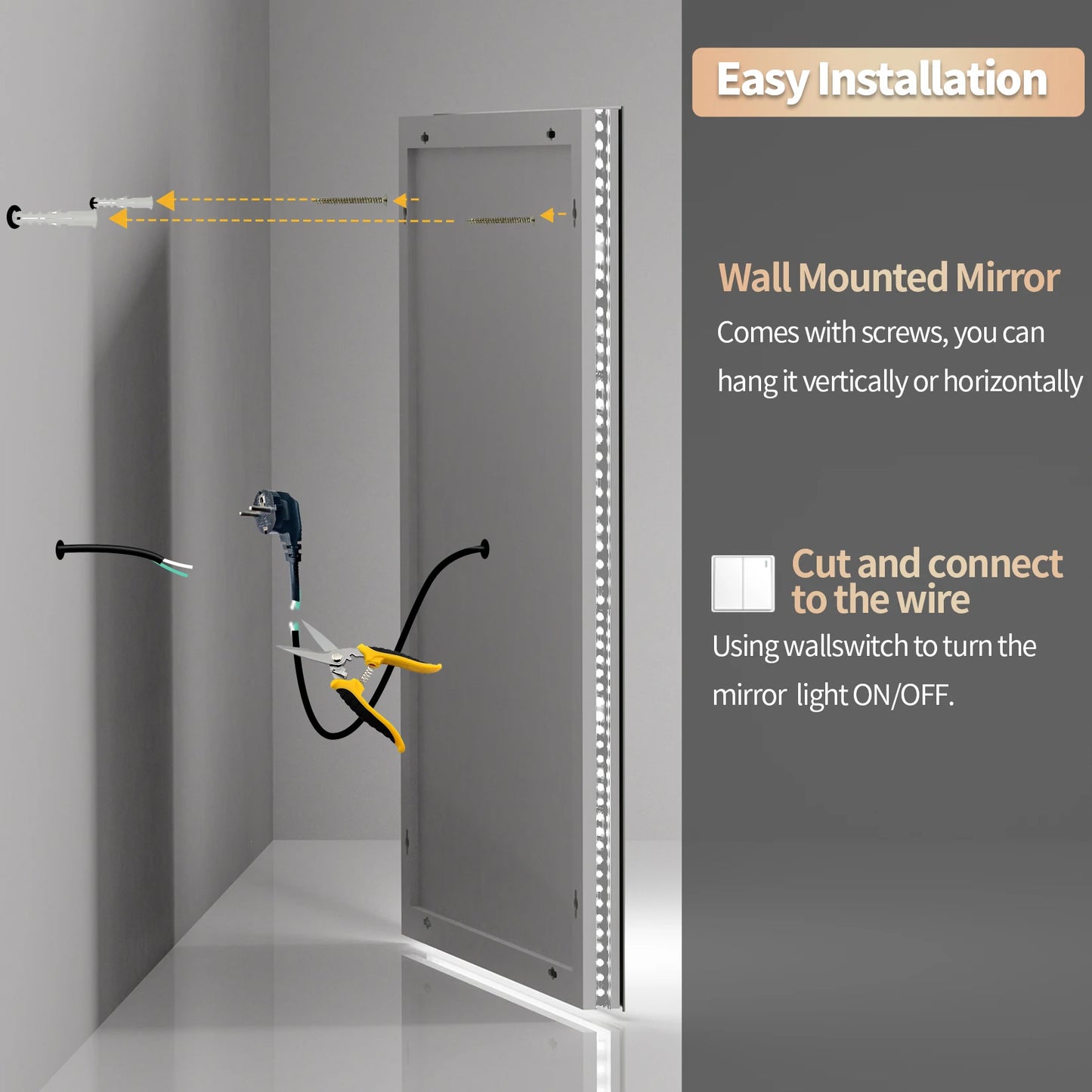 Wall Mounted Touch Anti-fog Large Illuminated LED Bathroom Mirror