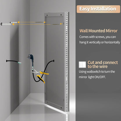 Wall Mounted Touch Anti-fog Large Illuminated LED Bathroom Mirror