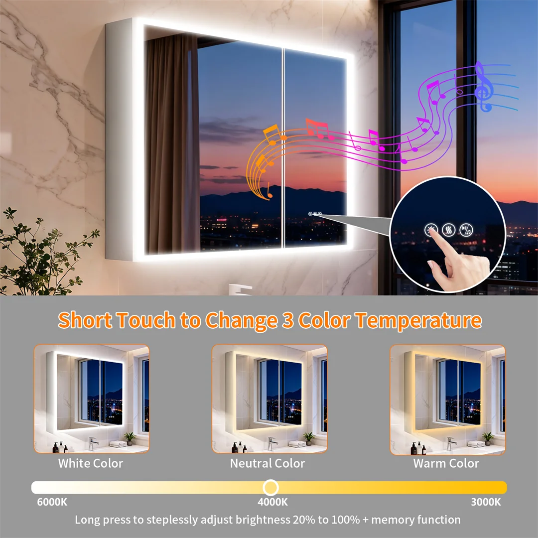 Lighted Double Door Bathroom Mirror Cabinet