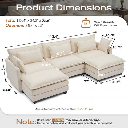 Solid Wood Frame Modular Sectional Sofa with Ottoman