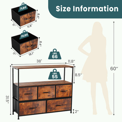 TV Stand with 5 Fabric Drawers for Storage