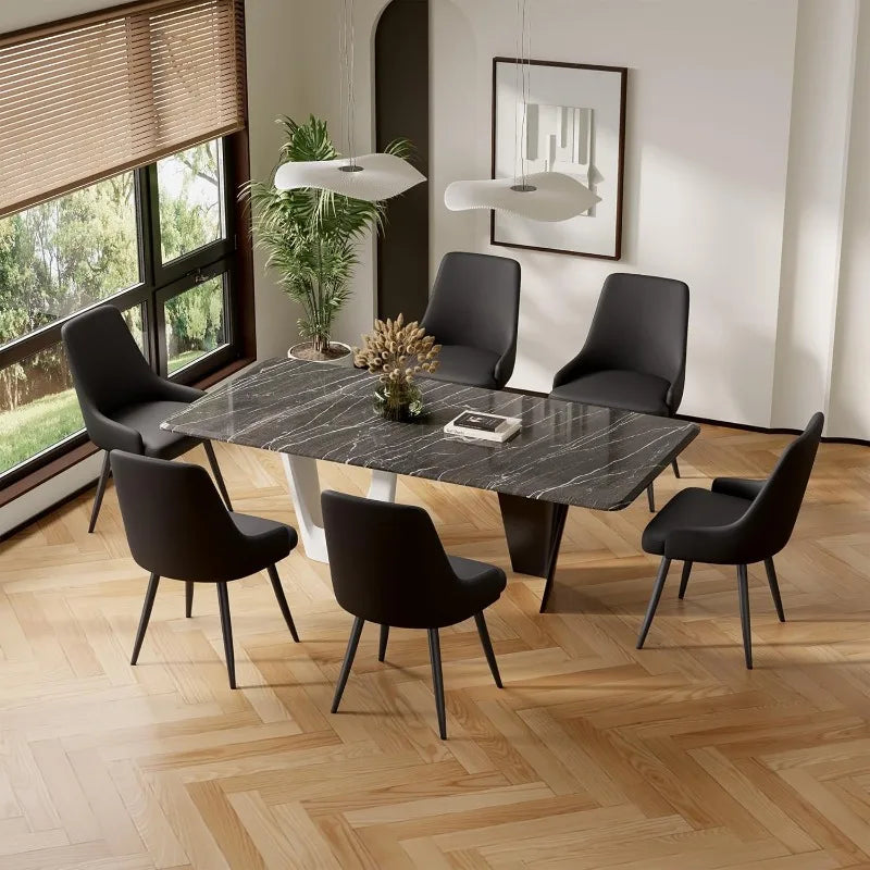 Set of Four Faux Leather Modern Dining Chairs with thick cushioned seats