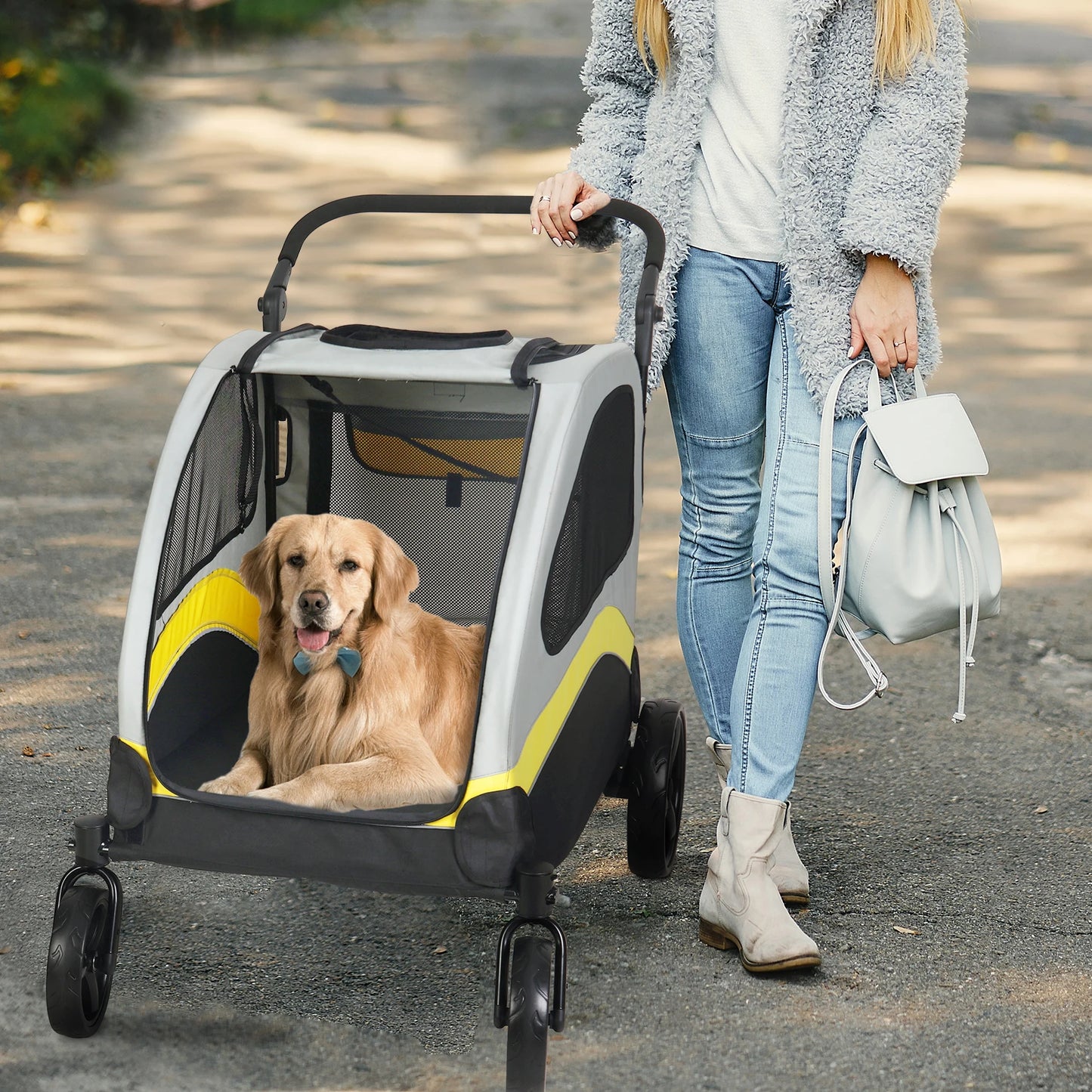 Foldable Large Dog Stroller with 4 Wheels