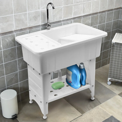 Freestanding White Utility Sink with faucet