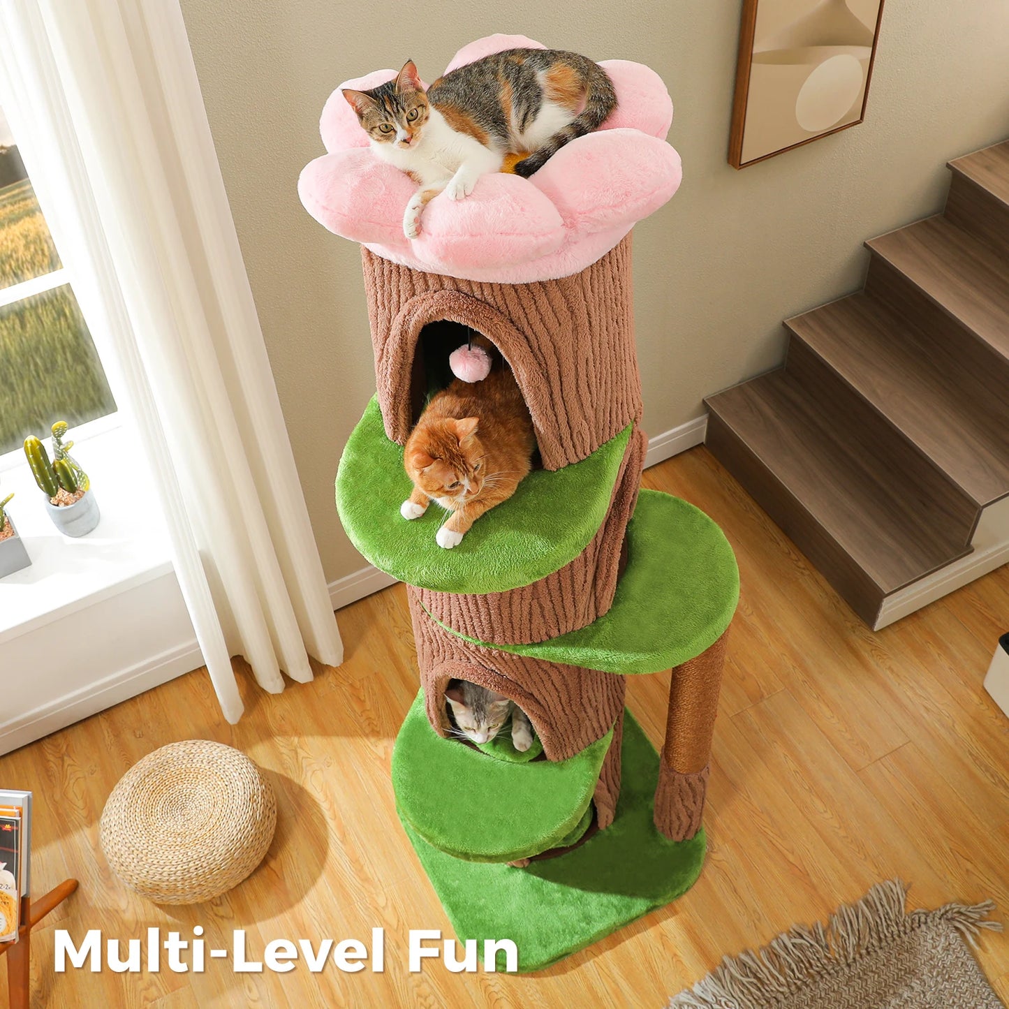 Luxurious Large Cat Tree with 2 or 4 Spacious Condos and a detachable toy for your cat or cats enjoyment!