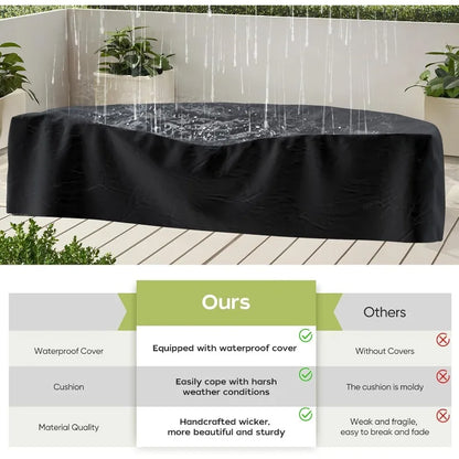 Outdoor Curved Wicker Sectional Patio Furniture Set with Coffee Table and wedge-shaped End Tables