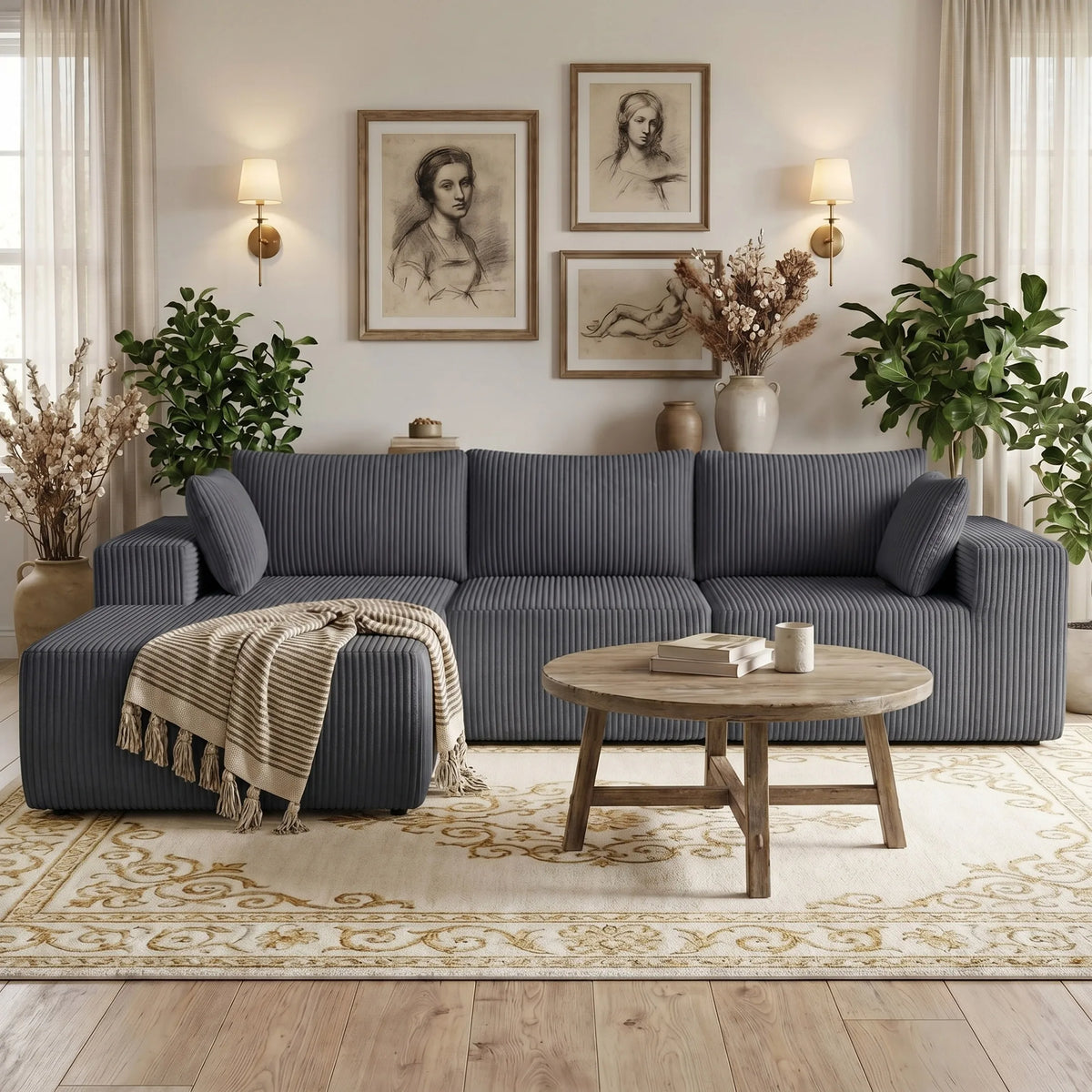 105 Inch L-Shaped Lumbar Support Sofa with Deep Seat