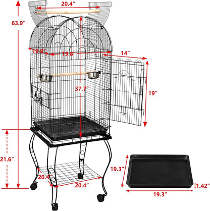 63.5 Inches Bird Cage with Detachable Stand and Open Top