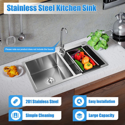 Double Stainless Steel Sink with Removable Drain Basket