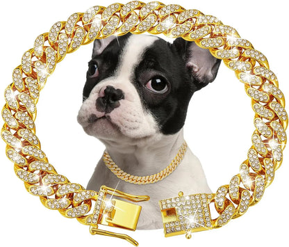 Luxury Gold Iced Chain Collar for your Pet