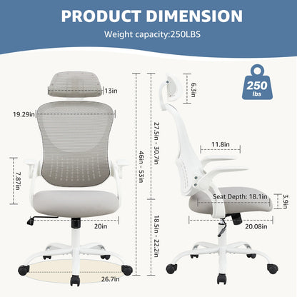 Mesh Ergonomic Office Computer Desk Chair with Adjustable Headrest