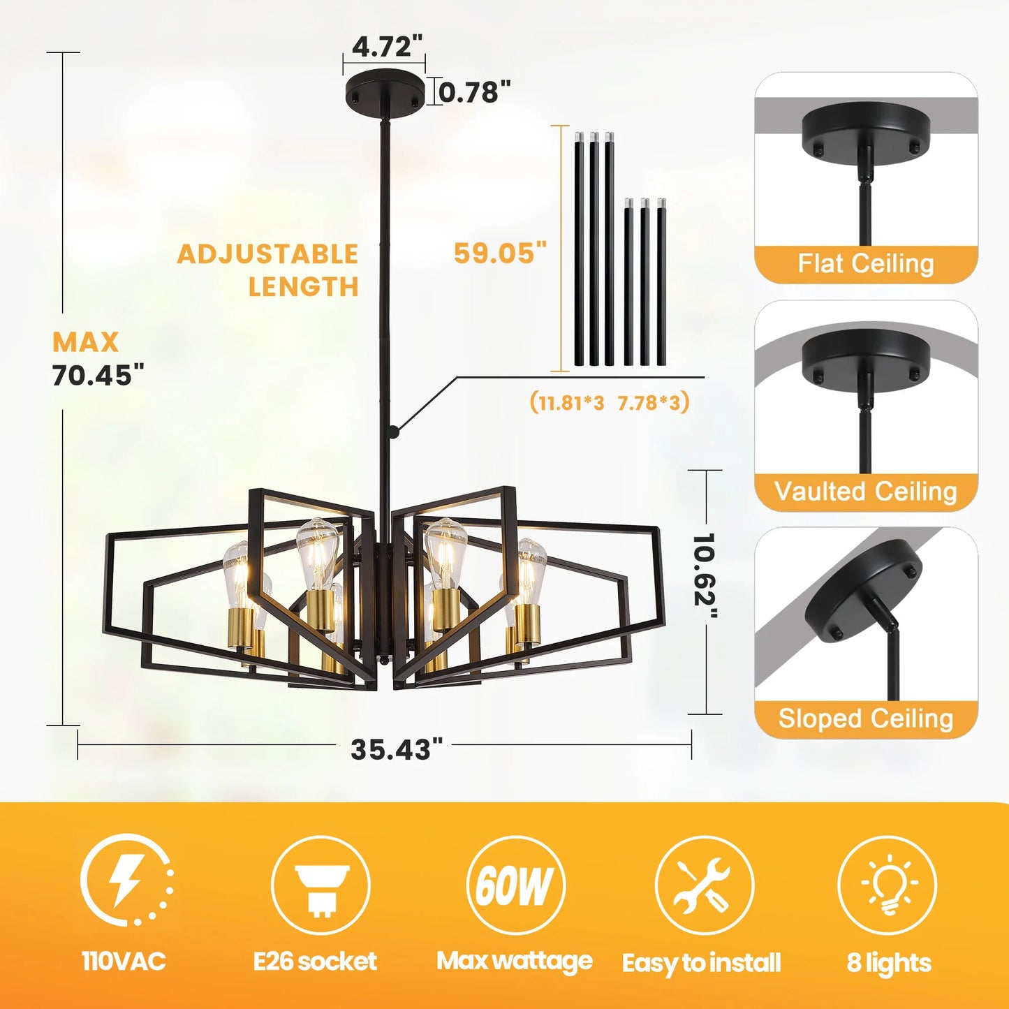 Modern 8-Light Geometric Pendant Chandelier for your home