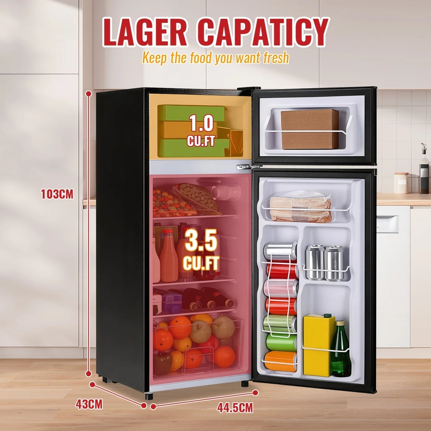 Compact Refrigerator/Freezer with Adjustable Thermostat