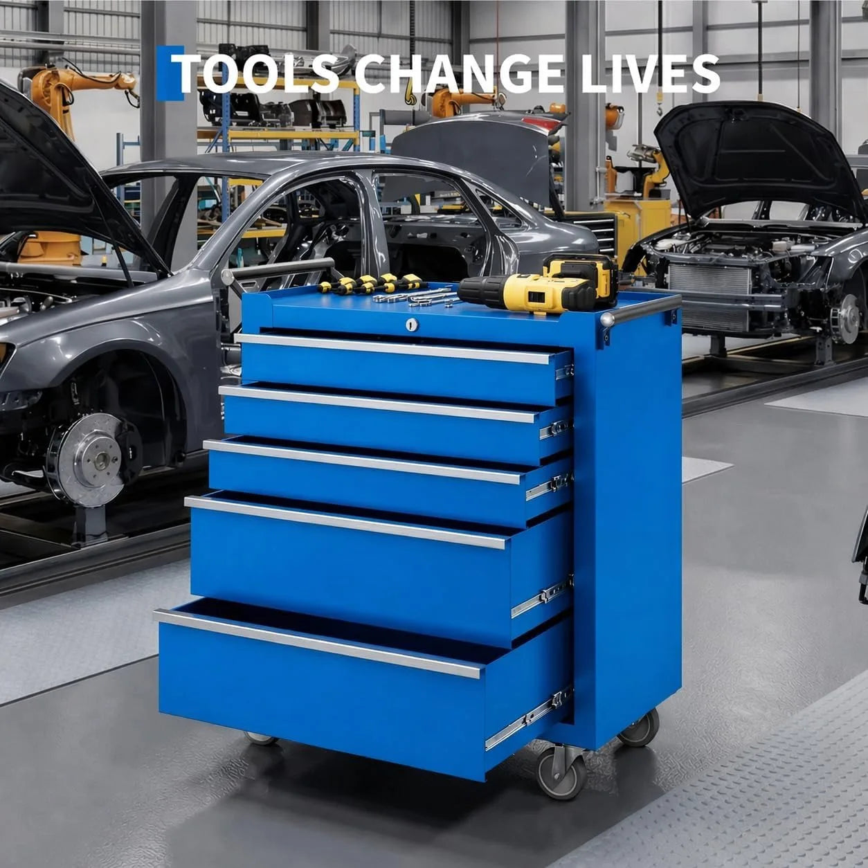 5 Drawer Rolling Tool Chest with Locking Tool Cabinet for your Garage Work Shop