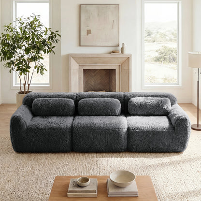 115'' Fluffy Modular Sectional Sofa with Pillows