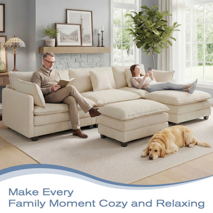 Solid Wood Frame Modular Sectional Sofa with Ottoman