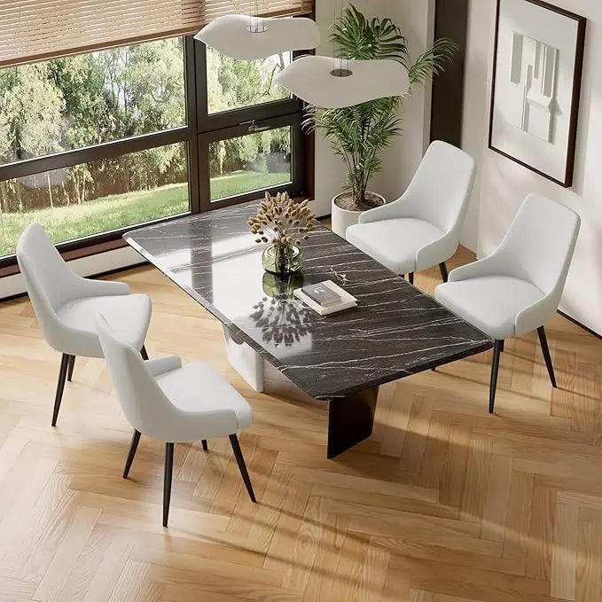 Set of Four Faux Leather Modern Dining Chairs with thick cushioned seats