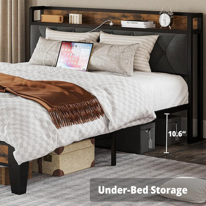Twin/TwinXL/Full/Queen/King/ Bed Frames with Storage Headboard and Outlets