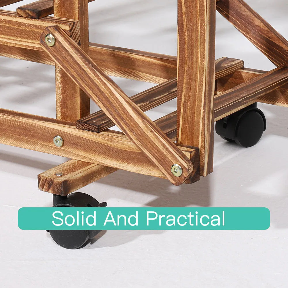 Multi-Layer Rolling Wood Plant Stand Rack