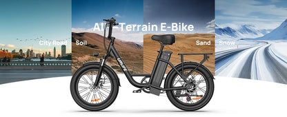 1000W E20 7 Speed Electric Bike with 20" Fat Tires,48V 13Ah Removable Battery, and Dual Disc Brakes