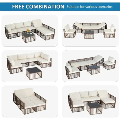 7-Piece Brown/Beige Wicker Sectional Patio Set