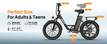1000W E20 7 Speed Electric Bike with 20" Fat Tires,48V 13Ah Removable Battery, and Dual Disc Brakes
