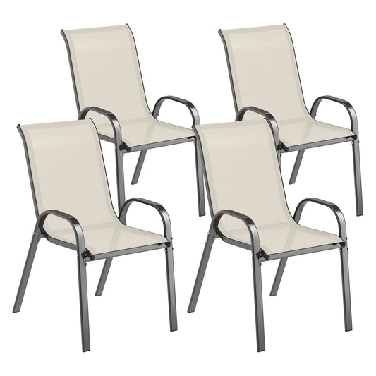 Set of 4 Beige Stackable Patio Dining Chairs